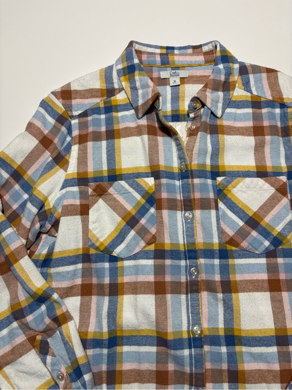 Croft & Barrow Blue Yellow Pink Brown & White Cotton Flannel